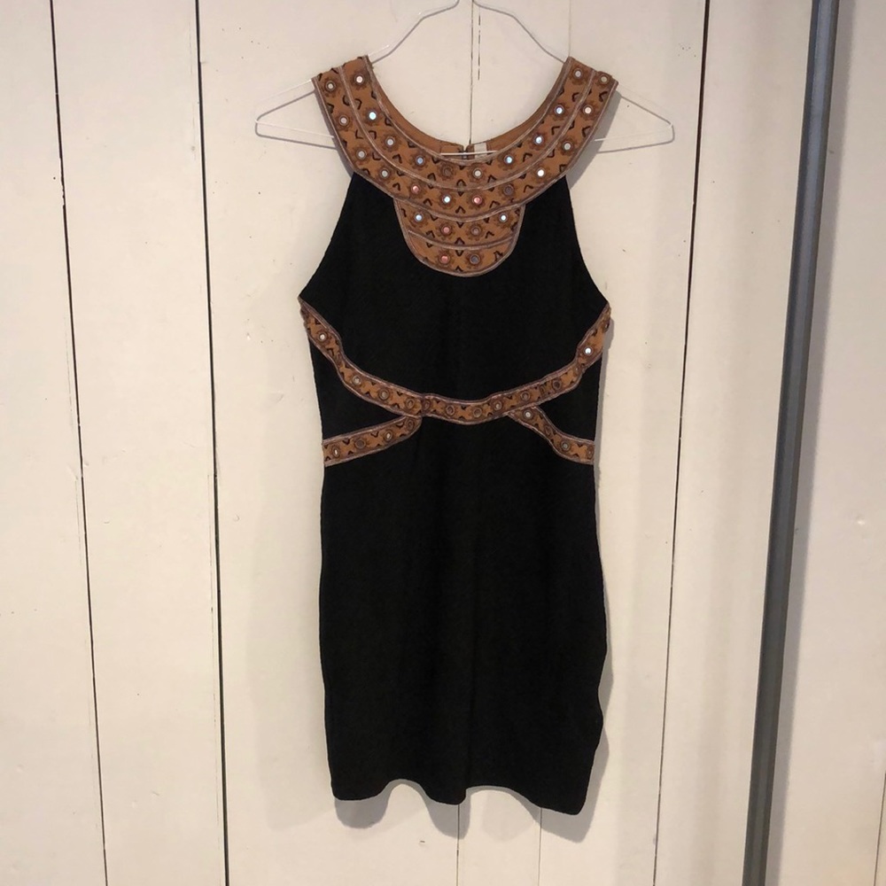 NWT Free People women’s Dress Black/Tan Brown SZ M